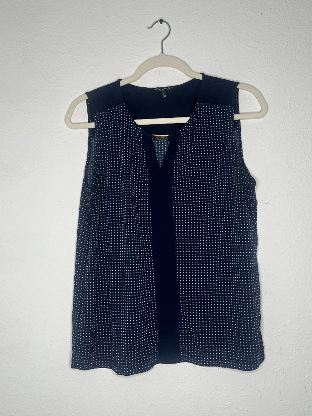 Women's Jones New York Blue Polka Dot Design Sleeveless Blouse Size Large